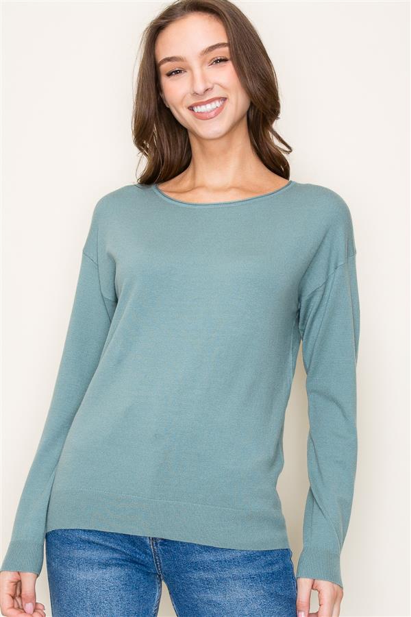 Boat Neck Drop Shoulder Sweater, Aqua | Staccato