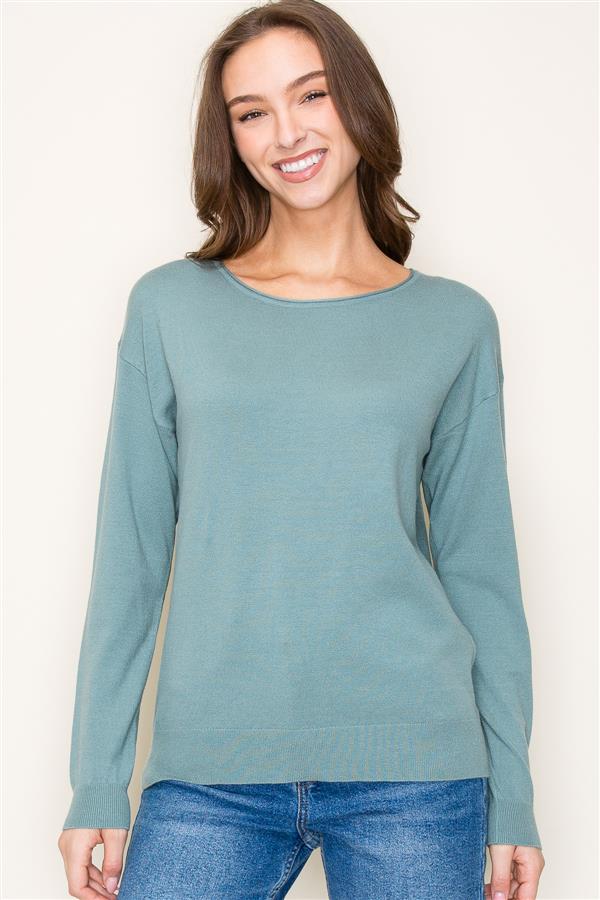 Boat Neck Drop Shoulder Sweater, Aqua | Staccato