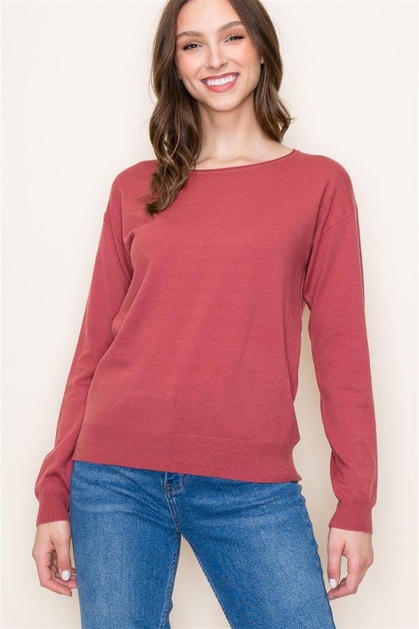 Boat Neck Drop Shoulder Sweater, Light Rust | Staccato