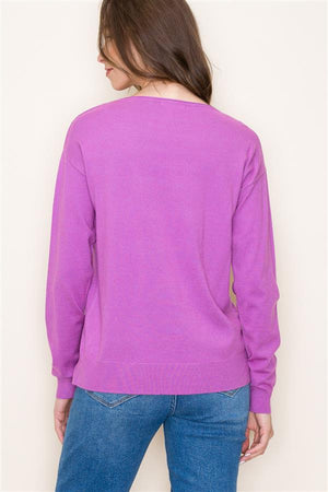 Boat Neck Drop Shoulder Sweater, Orchid | Staccato