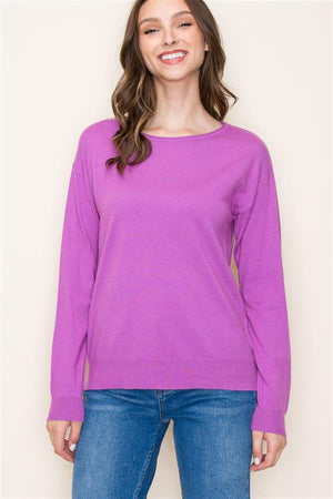 Boat Neck Drop Shoulder Sweater, Orchid | Staccato