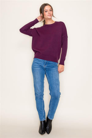 Crew Neck Arm Detail Sweater, Fig | Staccato