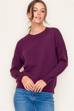 Crew Neck Arm Detail Sweater, Fig | Staccato