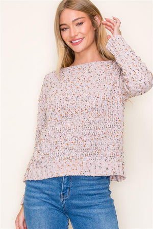 Popcorn Yarn Boat Neck Sweater, Mauve | SALE