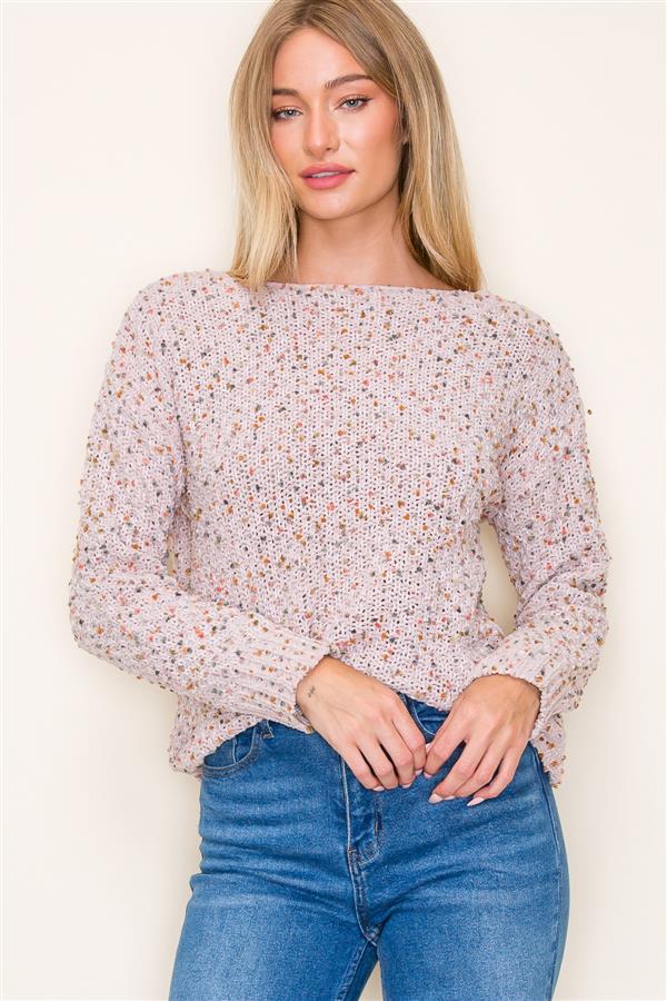 Popcorn Yarn Boat Neck Sweater, Mauve | SALE