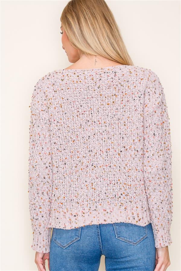 Popcorn Yarn Boat Neck Sweater, Mauve | SALE