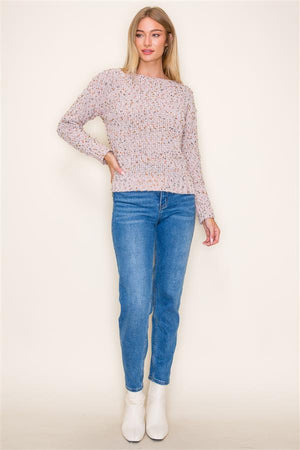 Popcorn Yarn Boat Neck Sweater, Mauve | SALE