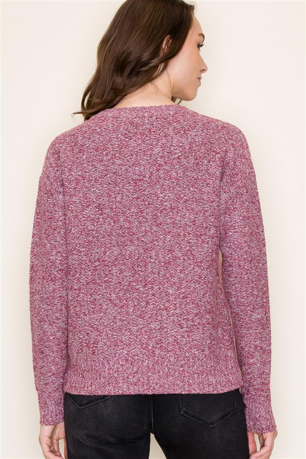 Crew Neck Textured Sweater, Mulberry | Staccato