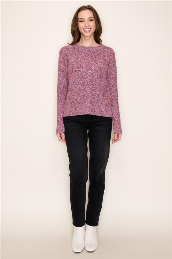 Crew Neck Textured Sweater, Mulberry | Staccato