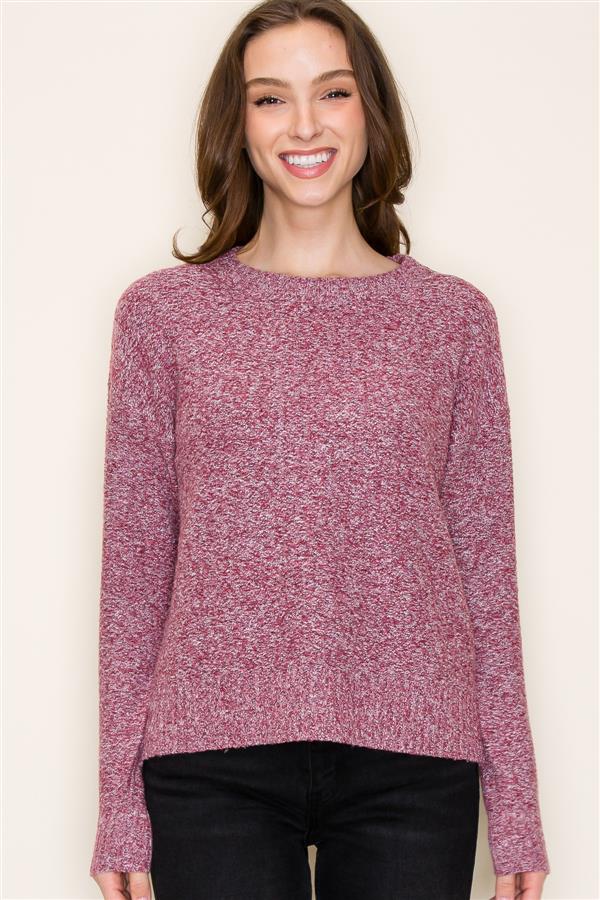 Crew Neck Textured Sweater, Mulberry | Staccato