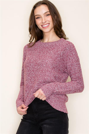 Crew Neck Textured Sweater, Mulberry | Staccato