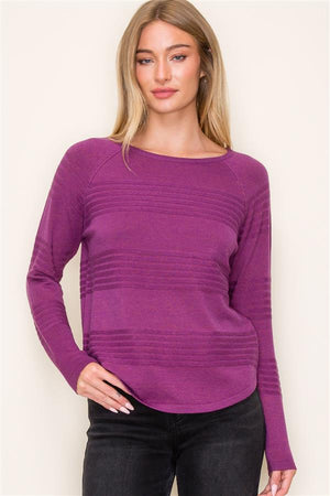 Textured Stripe Raglan Sleeve Sweater, Magenta | Staccato