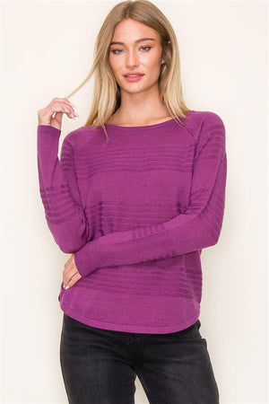 Textured Stripe Raglan Sleeve Sweater, Magenta | Staccato