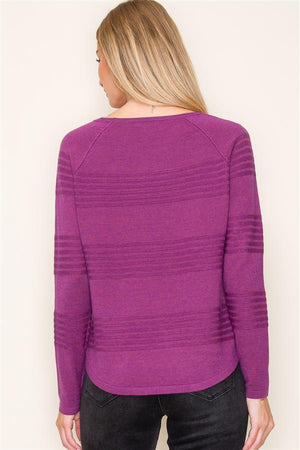 Textured Stripe Raglan Sleeve Sweater, Magenta | Staccato