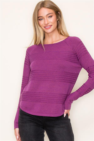 Textured Stripe Raglan Sleeve Sweater, Magenta | Staccato