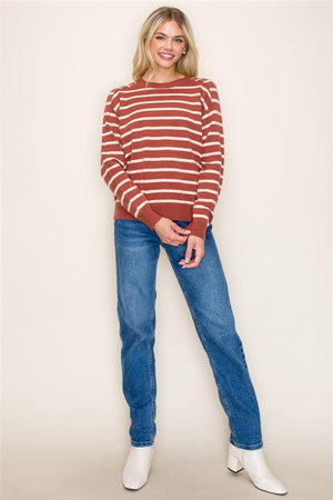 Crew Neck Striped Raglan Sleeve Sweater, Picante | Staccato