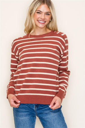 Crew Neck Striped Raglan Sleeve Sweater, Picante | Staccato