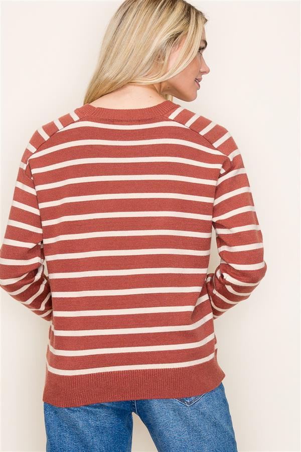 Crew Neck Striped Raglan Sleeve Sweater, Picante | Staccato