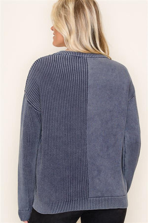 Chest Pocket Washed Yarn Sweater, Navy | Staccato