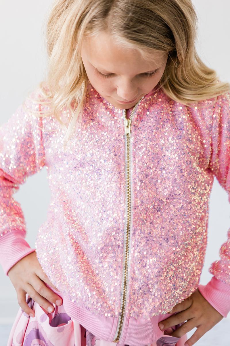 Bubblegum Pink Sequin Girl's Jacket | Mila & Rose