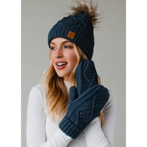 Steel Blue Cable Knit Mittens | Panache Apparel Co.