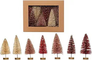 Boxed Bottle Brush Trees w/ Gold Glitter | Holiday & Christmas Decor