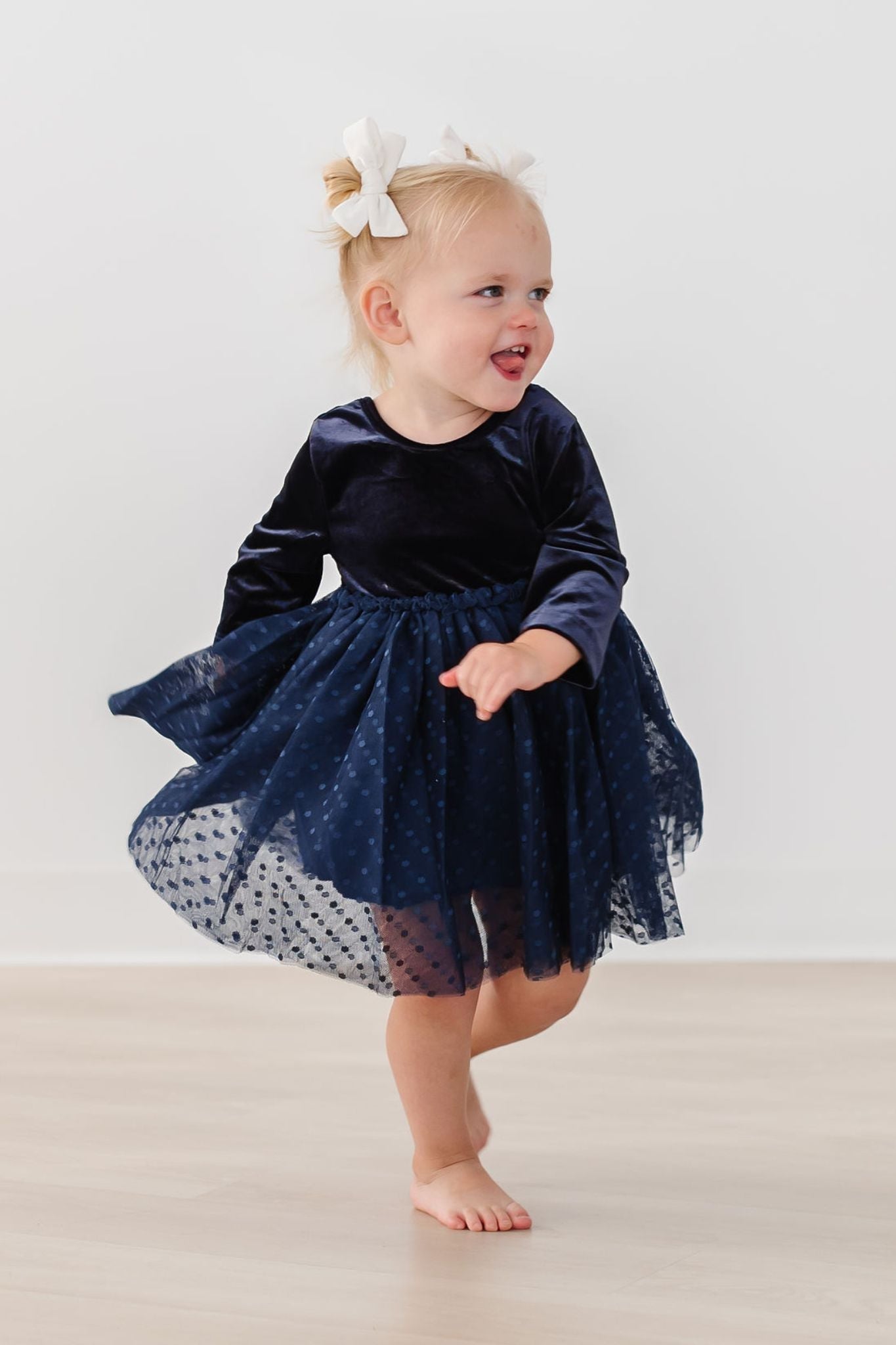 Navy Velvet Dot Tutu Dress | Mila & Rose