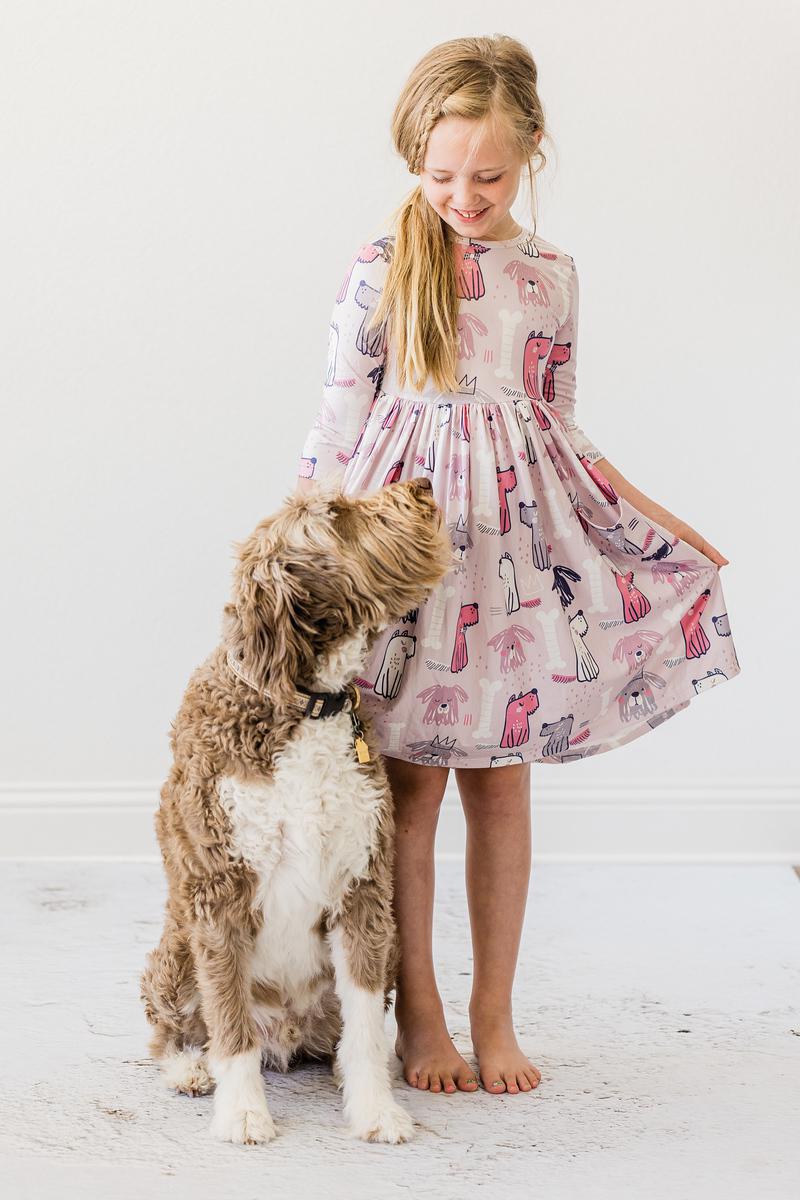 Puppy Party Pocket Twirl Dress, 3/4 Sleeve | Mila & Rose