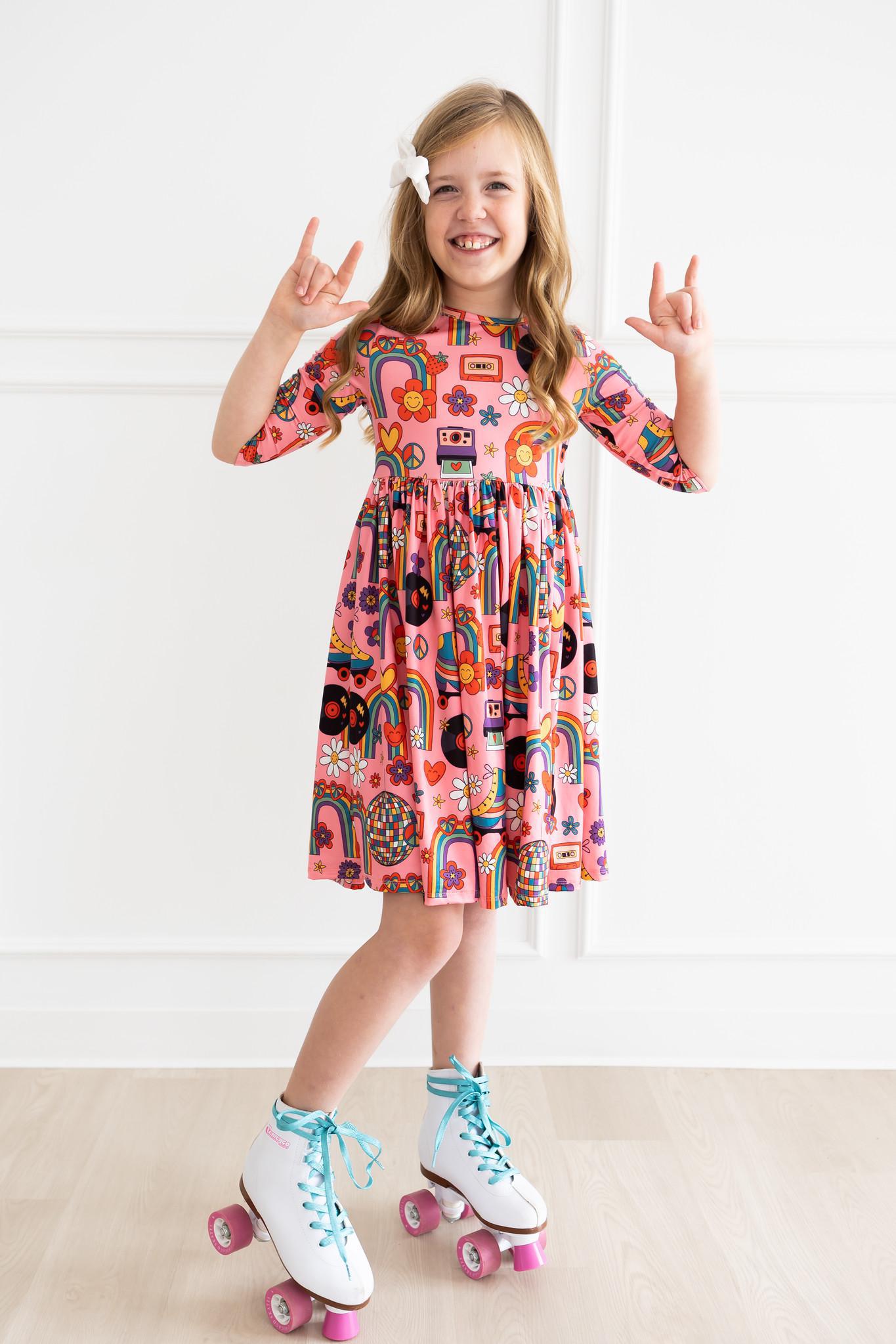 Put Your Records On Twirl Dress, 3/4 Sleeve | Mila & Rose