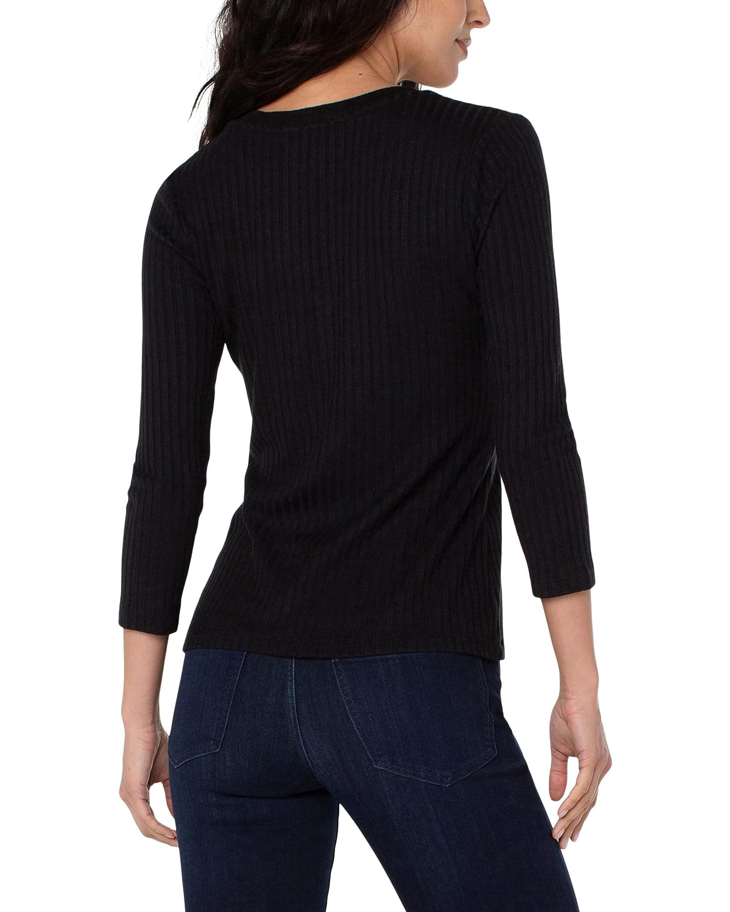 Button Front Rib 3/4 Sleeve Knit Top | LIVERPOOL