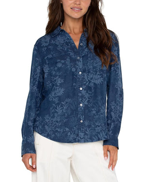 Long Roll Sleeve Woven Shirt, Indigo Floral | LIVERPOOL