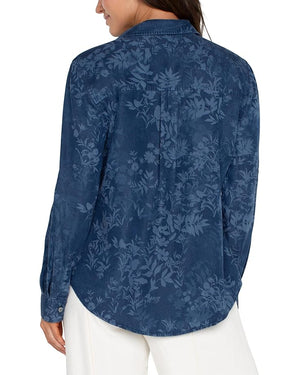 Long Roll Sleeve Woven Shirt, Indigo Floral | LIVERPOOL