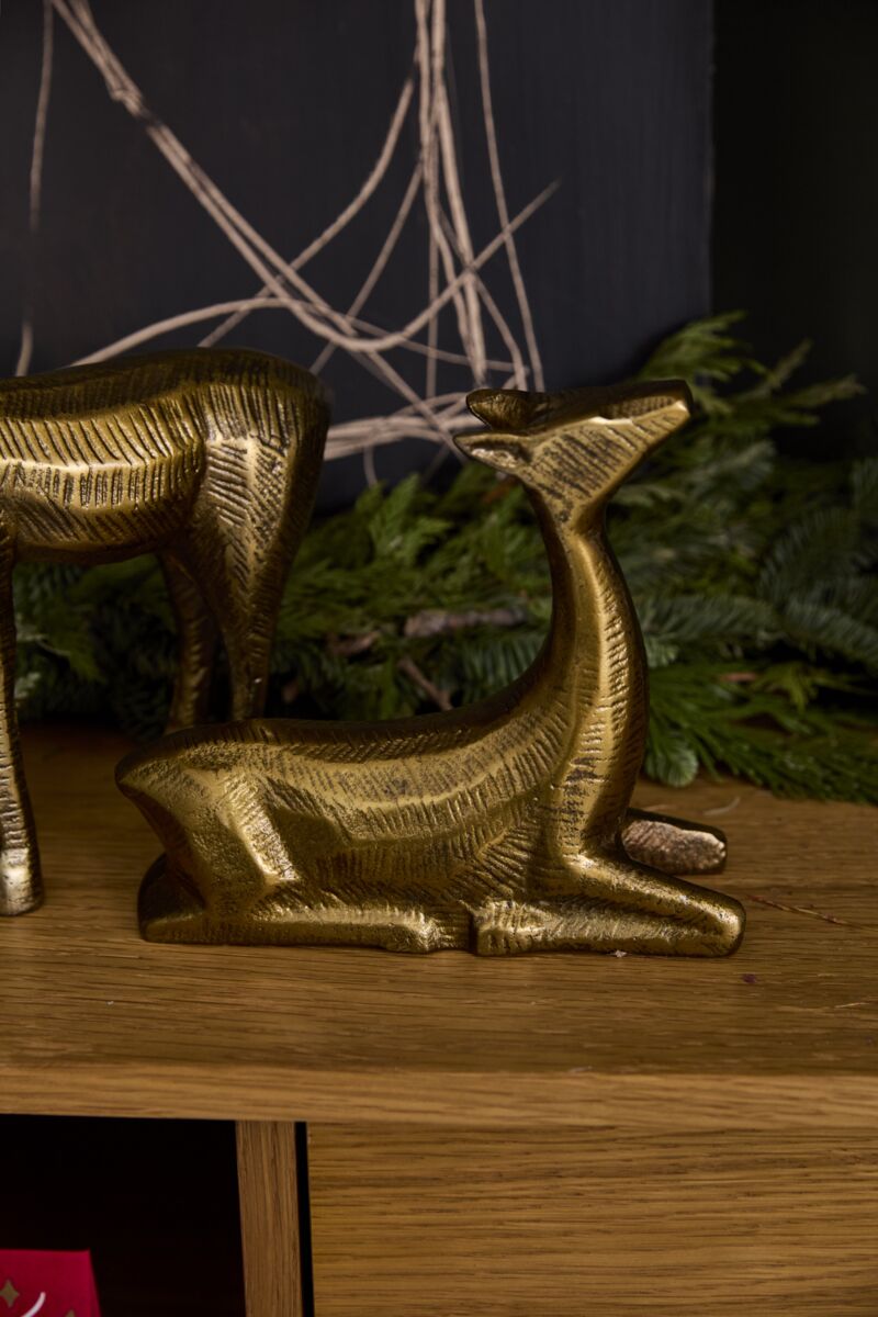 Gold Sitting Prancer Reindeer Figurine | Holiday Decorations & Home Decor