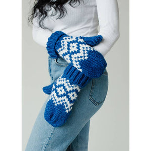 Blue & White Patterned Mittens | Panache Apparel Co.