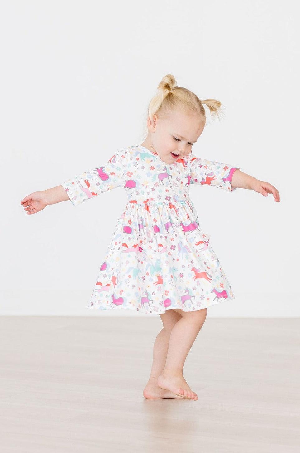 Unicorn Wish Twirl Dress, 3/4 Sleeve | Mila & Rose