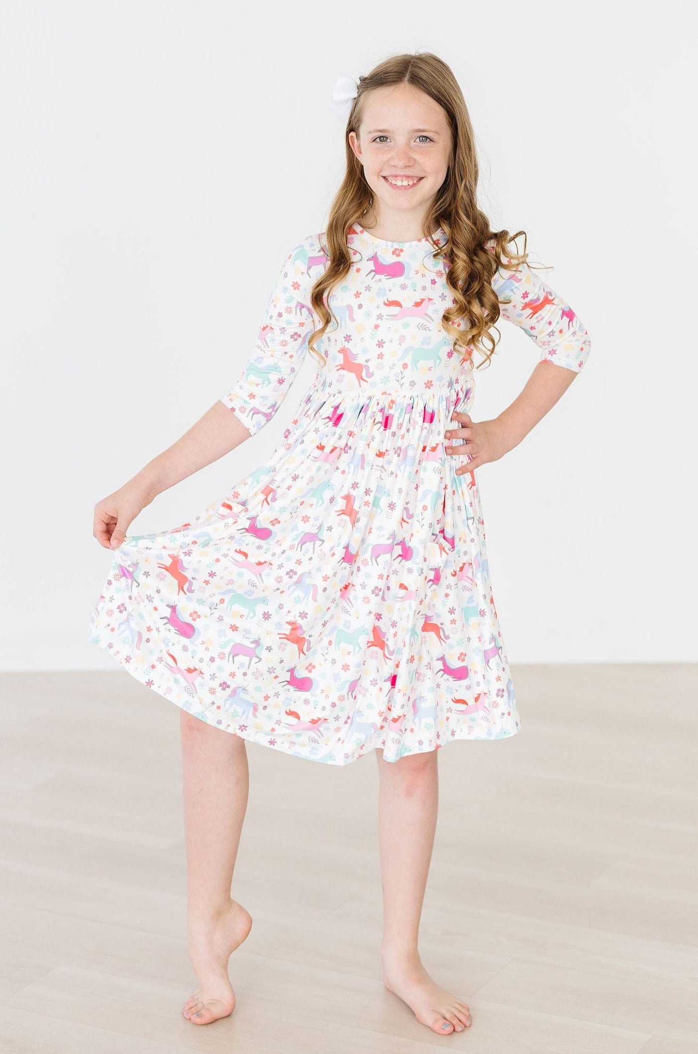 Unicorn Wish Twirl Dress, 3/4 Sleeve | Mila & Rose