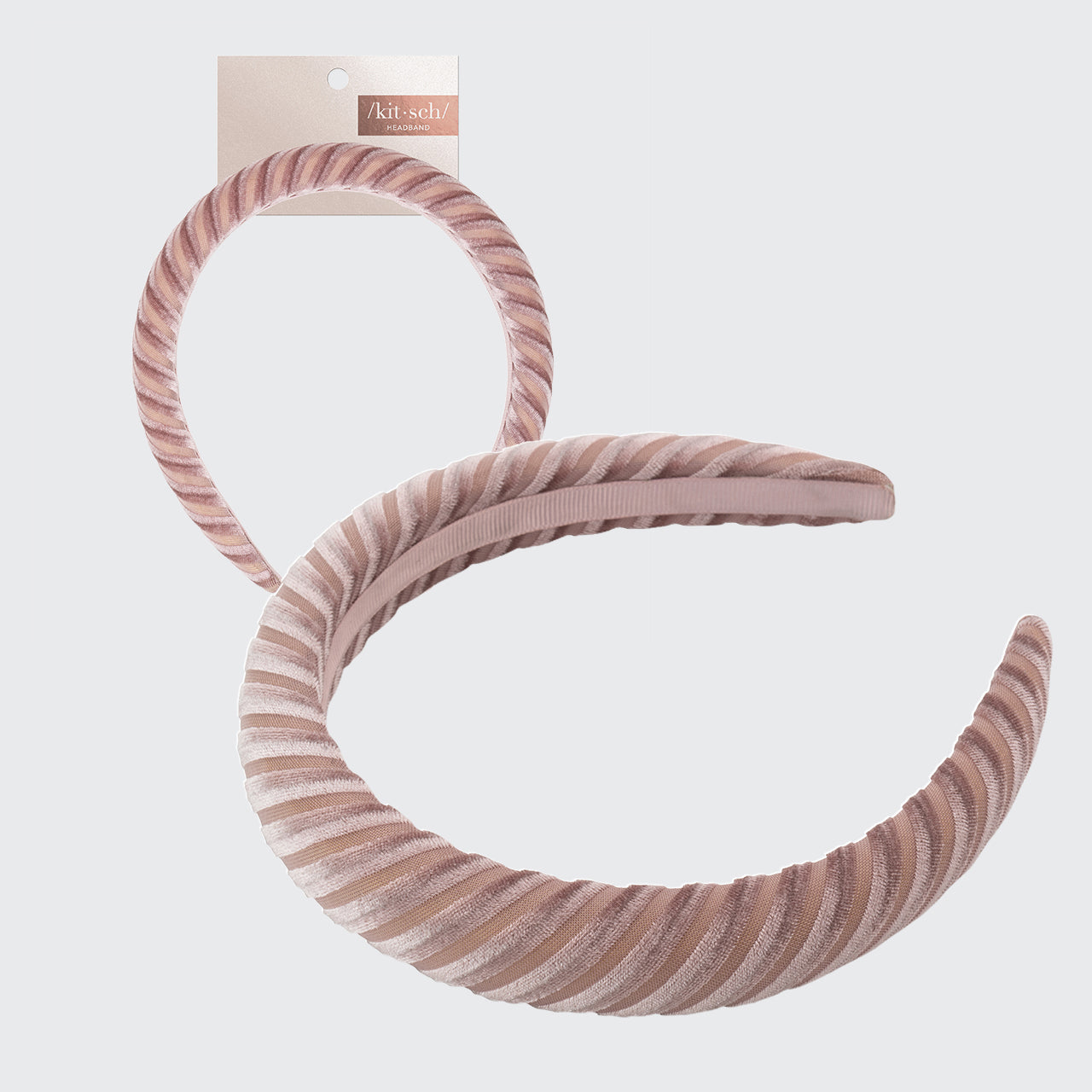 Padded Velvet Stripe Headband, Blush | KITSCH