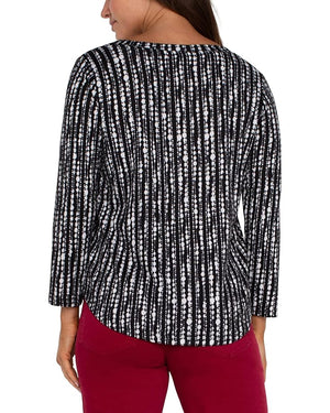 3/4 Sleeve Brushed Knit Top, Black & White Dot Striped Print | Liverpool