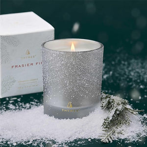 Flocked Medium Candle, Frasier Fir