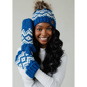 Blue & White Patterned Mittens | Panache Apparel Co.