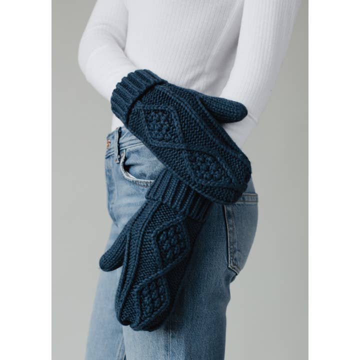 Steel Blue Cable Knit Mittens | Panache Apparel Co.