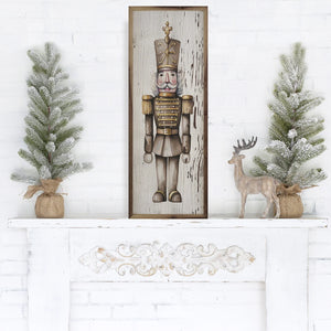 Gold Nutcracker Whitewash Box Sign, 8x24 | Holiday Wall Decor