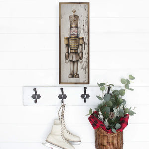 Gold Nutcracker Whitewash Box Sign, 8x24 | Holiday Wall Decor