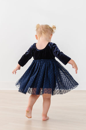 Navy Velvet Dot Tutu Dress | Mila & Rose