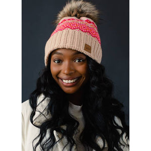 Blush, Pink & Orange Patterned Pom Hat | Panache Apparel Co.