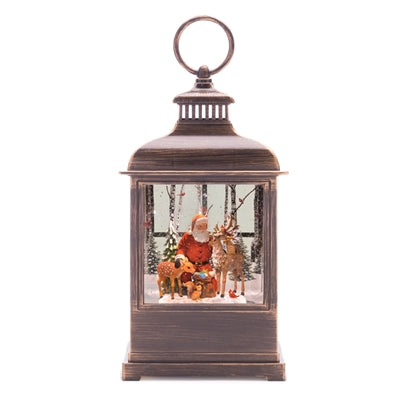 Lantern Snow Globe w/  Santa & Deer LED