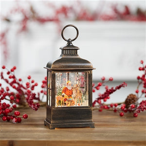 Lantern Snow Globe w/  Santa & Deer LED