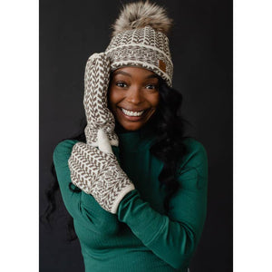 Taupe & Cream Patterned Pom Hat | Panache Apparel Co.