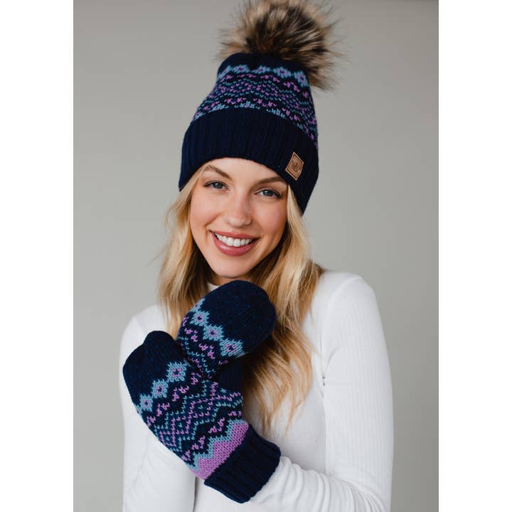 Blue, Purple & Lt Blue Patterned Mittens | Panache Apparel Co.