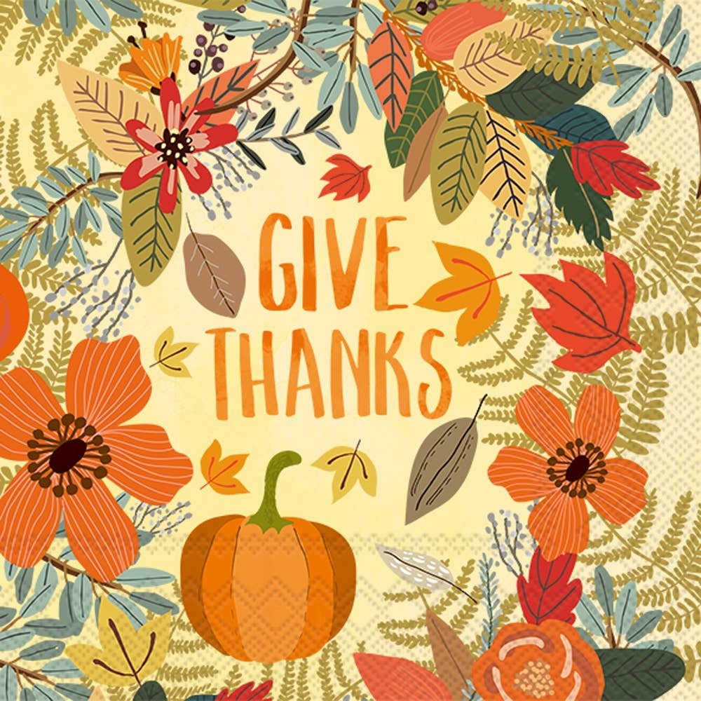 Give Thanks Floral Fall, Paper Cocktail Napkins 20 ct | Boston International